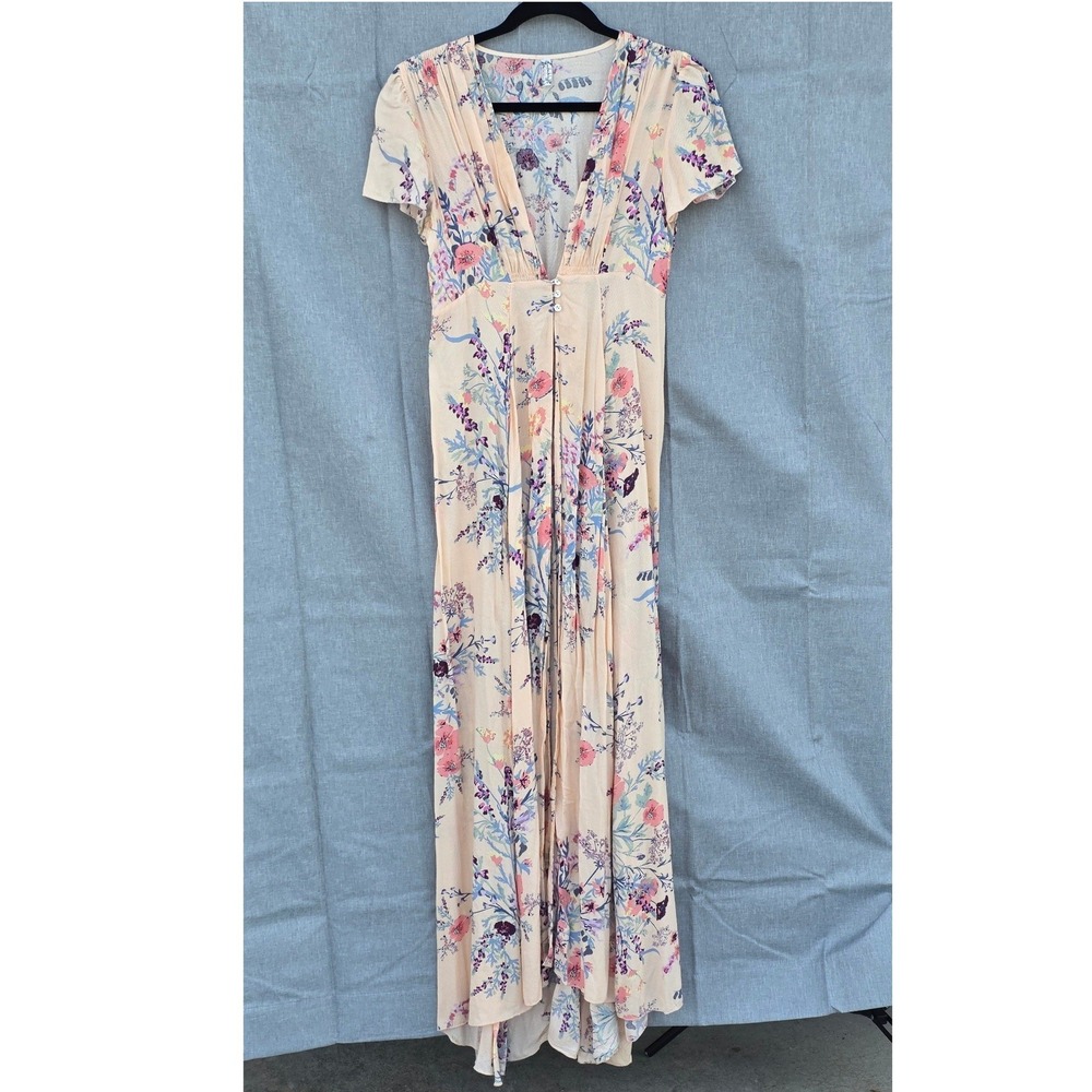 Free People Intimately Deevine Floral Robe Peach V-Neck Button Front Boho XS